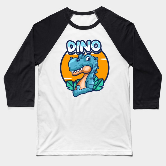 Cute Blue Dino Baseball T-Shirt by Harrisaputra